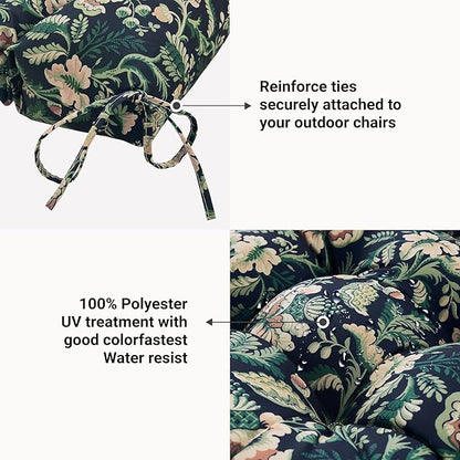 ARTPLAN Seat/Back Outdoor Chair Cushion,Set of 4 Patio Chair Cushion with Tie,Tufted Replacement for Patio Furniture,40x20x4 Inches,4 Count,Floral