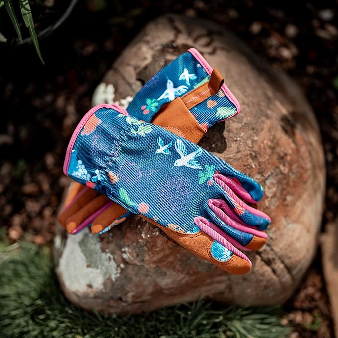Wells Lamont Women's Garden Print Slip-On High Dexterity Work and Gardening Gloves, Navy, Small (7753S-990)