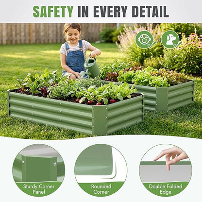 INNO STAGE 2 Pcs 4×2×1ft Galvanized Raised Garden Bed Kit, Galvanized Planter Raised Garden Boxes Outdoor, Large Metal Raised Garden Beds for Vegetables, Flowers, Herbs, OliveGreen