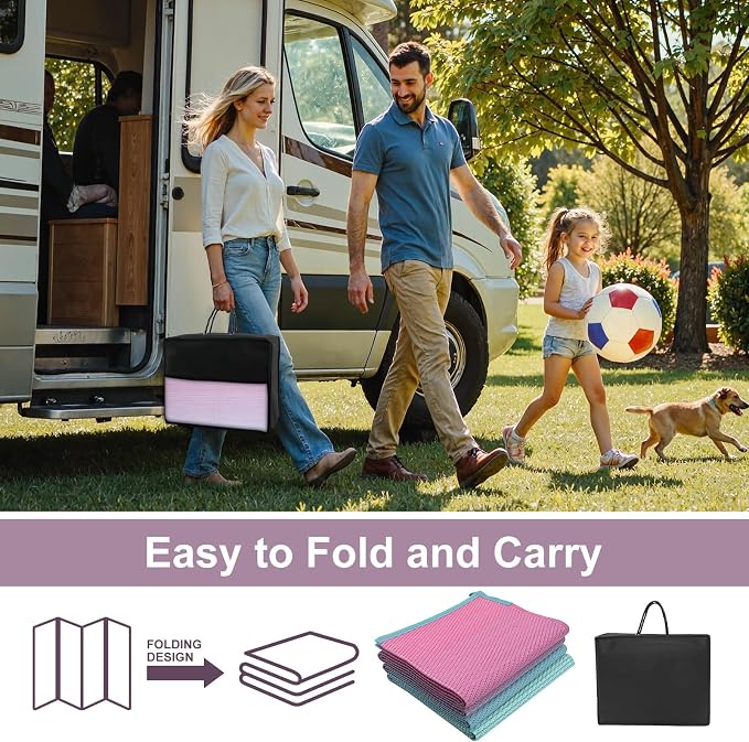 Anidaroel Ombre Camping Rug for Outside RV, 8x10ft Waterproof Outdoor Rug for Patio Clearance, Plastic Straw Outside Area Rug for Deck, Camper, Backyard, Picnic, Beach(Pink& Blue,8'x10')