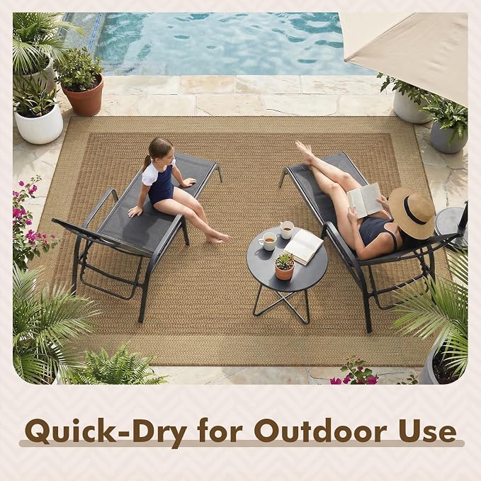 MontVoo-3x5 Outdoor Rug Porch Entryway Rug-Polypropylene Indoor Outdoor Rugs for Entryway Kitchen Balcony Patio, Textured Weave, Durable, Fade-Resistant, Non-Shedding, Modern Neutral Brown