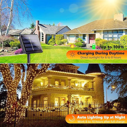 Upgraded 4 Pack 160FT 400 LED Solar Christmas Lights Outdoor Solar String Lights with 8 Lighting Modes Waterproof Solar Fairy Lights for Garden Yard Patio Christmas Tree Decoration (Warm White)