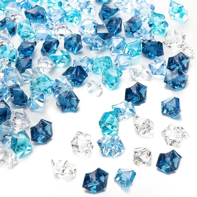 DomeStar 500PCS Assorted Blue Fake Ice Rocks Vase Fillers, Aquarium Gravels Small Stones for Fish Tanks Decorations Home Table Scatter
