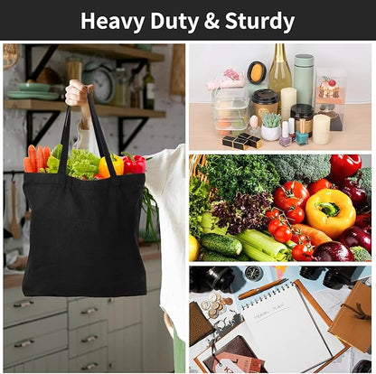 Segarty Black Canvas Tote, 6 Packs 16x15 inch Canvas Bags with Zipper, 12Oz Heavy Duty Reusable Grocery Shopping Plain Tote Bag Bulk for Women Crafts Painting Embroidery Gift