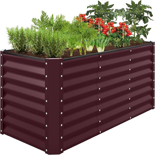 Best Choice Products 4x2x2ft Outdoor Metal Raised Garden Bed, Deep Root Planter Box for Vegetables, Flowers, Herbs w/ 119 Gallon Capacity - Burgundy