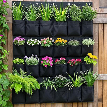 MANCHAP 36 Pockets Vertical Garden Wall Planter, Hanging Wall Planter Pockets, Vertical Hanging Wall Planter for Flower Vegetable Indoor and Outdoor, Black