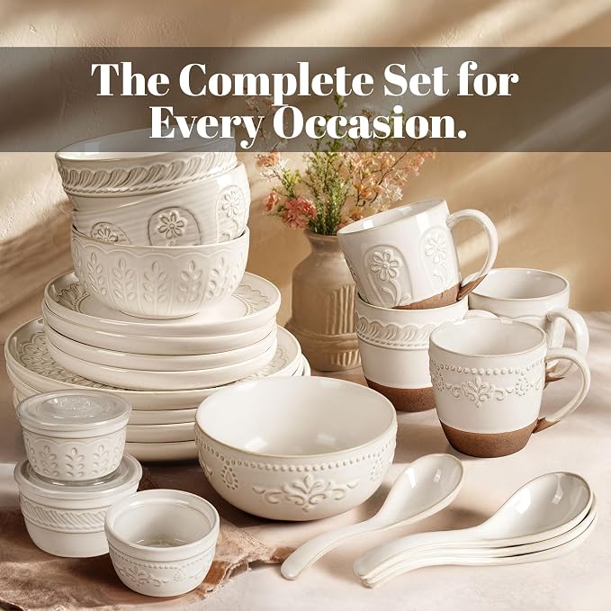Artena Ramekins Oven Safe, Creme Brulee Ramekins, Embossed White Ceramic Ramiken, Souffle Pudding Custard Cups, Baking Dish, Dipping Bowls, Sauce Cups, Set Of 4 (8 oz, Multiple Patterns)