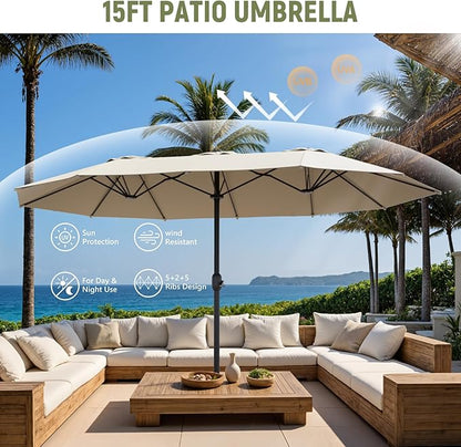 Outdoor Patio Umbrella, Table Umbrella with Push Button Tilt and Crank, 8 Ribs Market Umbrella