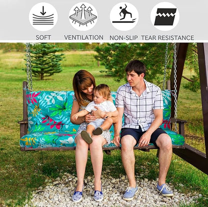 Replacement Cushions for Swing, Swing Cushions 3 Seater Replacement, Waterproof Thicken Washable Pad Cushion for Outdoor Indoor Furniture Swing Patio (Green Leaves, 40x71 inch)