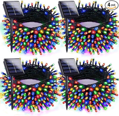 4pk Multi-Colored Solar Christmas Lights Outdoor Waterproof, 400 LED 132 FT Solar Powered LED String Lights Green Wire with 8 Modes, Solar Fairy Lights for Xmas Tree Party Wedding Garden Decorations