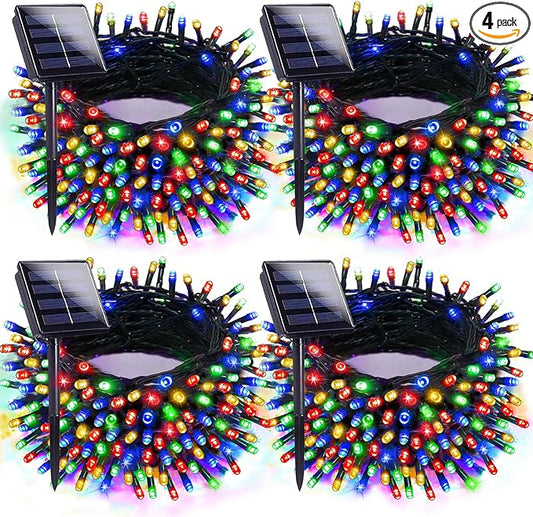 4pk Multi-Colored Solar Christmas Lights Outdoor Waterproof, 400 LED 132 FT Solar Powered LED String Lights Green Wire with 8 Modes, Solar Fairy Lights for Xmas Tree Party Wedding Garden Decorations