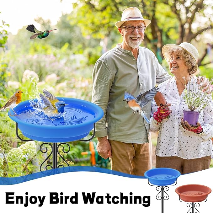 40in Freestanding Bird Bath for Outdoors, Rustproof 5-Prong Metal Stake with Removable Plastic Bowl, Easy Clean Birdbath for Garden Patio Yard Decor (Blue)