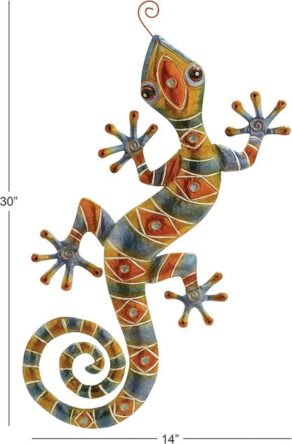 Deco 79 Metal Lizard Home Wall Decor Indoor Outdoor Wall Sculpture, Wall Art 30" x 14" x 2", Multi Colored