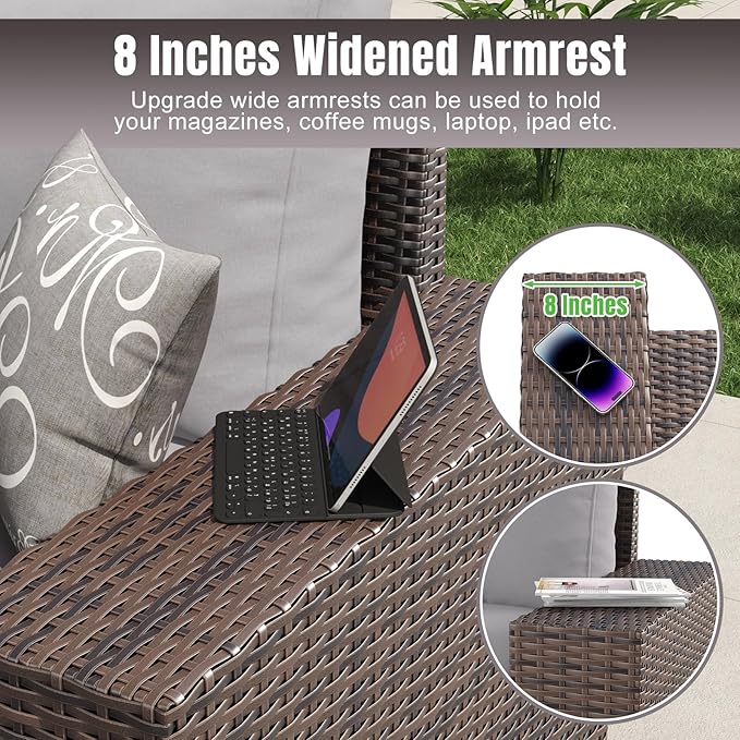 Aoxun 6 Pieces Patio Furniture Set Wicker Rattan Outdoor Sectional Conversation Set with Coffee Table and 4” Thickened Cushions, Gray (Waterproof Cover Included)