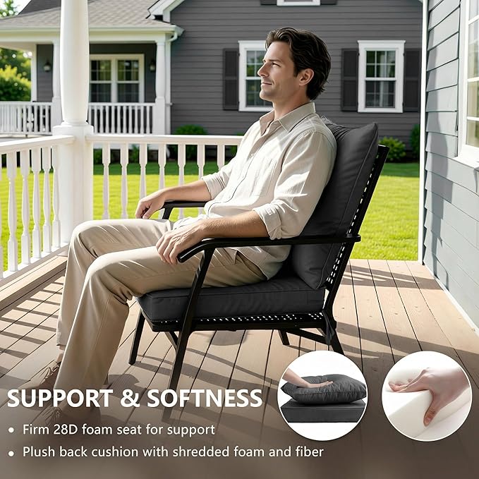 24x24 Inch Outdoor Chair Cushions Set of 2, Patio Furniture Cushions - Removable Cover, Water-Repellent, Fade-Resistant, Non-Slip Bottom & Straps, Replacement for Deep Seat Sofa & Couch - Dark Grey