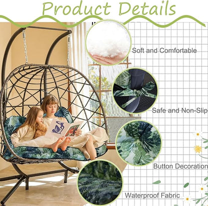 Swing Replacement Cushions with Backrest, 2 or 3 Seater Waterproof Non-Slip Overstuffed Swing Pad, Indoor/Outdoor Bench Cushion for Porch Chair Swing Garden Furniture (Leaves, 40 * 70.8 in)