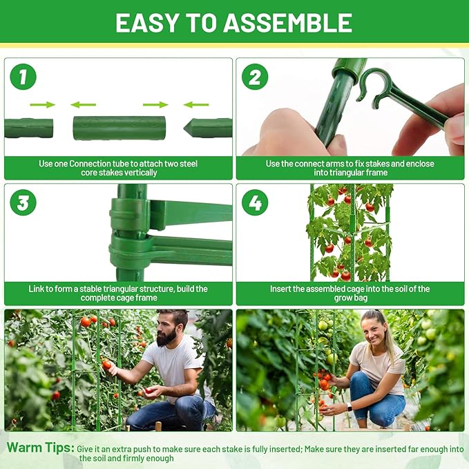Legigo 4 Pack 48 Inch Tomato Cages with 10 Gallon Grow Bags- Tomato Trellis Plant Support Stakes Planter, Garden Cages Trellis for Vertical Climbing Plants Vegetables Flowers Fruits