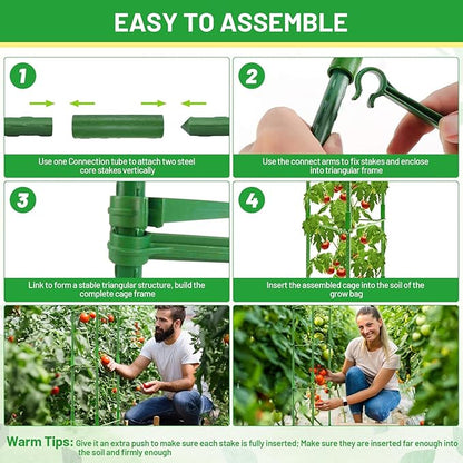 Legigo 4 Pack 48 Inch Tomato Cages with 10 Gallon Grow Bags- Tomato Trellis Plant Support Stakes Planter, Garden Cages Trellis for Vertical Climbing Plants Vegetables Flowers Fruits