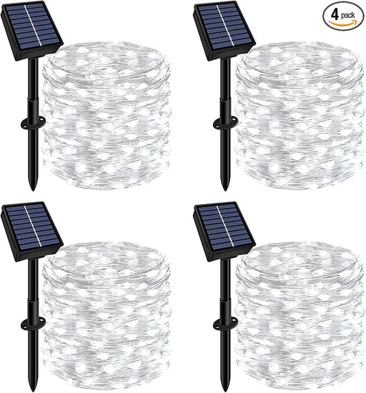 Solar String Lights Outdoor Waterproof 4 Pack Total 132ft 400LED 8 Modes Twinkle Lights Solar Fairy Lights for Patio, Garden Yard Party Wedding Tree Christmas Halloween Decoration, White