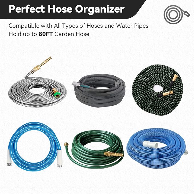 Heavy-Duty Wall Mount Hose Holder for Outdoor & Garden Use (Matte Black) - Organizes 50-150 ft Expandable, Pocket, Magic Hoses, Reels, or RV Hoses