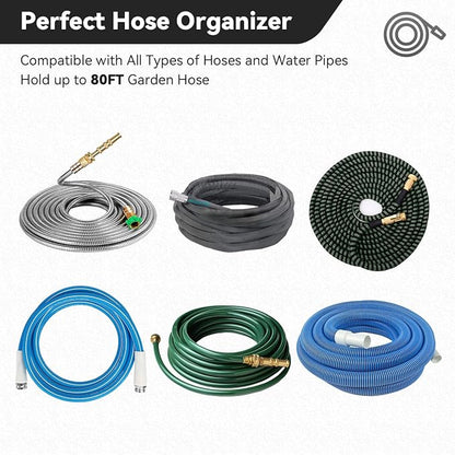 Heavy-Duty Wall Mount Hose Holder for Outdoor & Garden Use (White) - Organizes 50-150 ft Expandable, Pocket, Magic Hoses, Reels, or RV Hoses