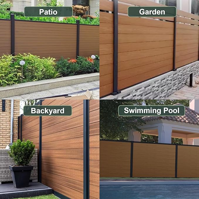 Mondaria Privacy Fence Panels for Outside,6ft(W) x 6ft(H) Outdoor Privacy Panels with 1 Post,Wind Resistant Wood Plastic Composite Fencing Panels for Patio,Backyard,Garden and Swimming Pool(Brown)