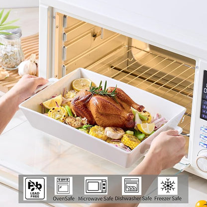 4.6 Qt Large Rectangular Ceramic Baking Dish, 14x10 Inch Deep Casserole Lasagna Pan with Handles for Cooking, Roasting, Serving, and Daily Use, Safe for Oven Microwave Dishwasher Freezer