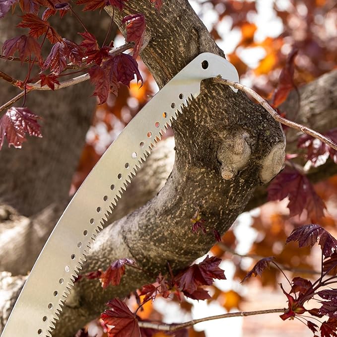 14-Inch Lightweight Manual Pruning Saw with 21-Foot Extension Pole – Tree Pruner & Pole Saw Blade with Sharpened Hook Ends – Tree Trimming Saw, Branch Cutter, Garden Tool