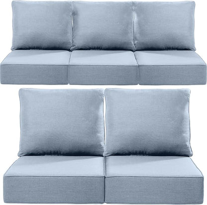 Luxury 22x24/22x25 6-Inch Outdoor Cushions for 5 Peice Patio Furniture Set - Set of 5 Water-Resistant Pillow for Dining Rocking Swivel Chairs Loveseat Couch Sectional Sofa - Baby Blue