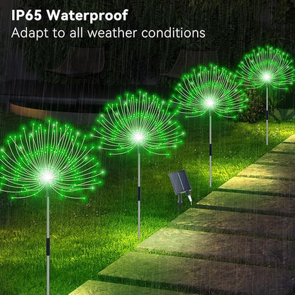 Slyuexu Solar Garden Lights Outdoor Waterproof, 4 Pack Total 480 LED Solar Firework Lights Decorative with 8 Lighting Modes Outside for Yard Pathway Flowerbed Decor, Green