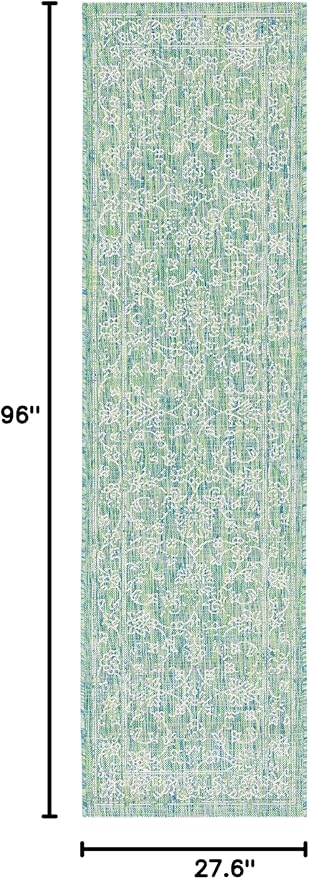 SAFAVIEH Washable Rug Outdoor Courtyard Collection - 2'3" x 8' Runner, Green & Ivory, Non-Shedding & Easy Cleaning, Ideal for Patio, Entryway, Mudroom, Hallway, Kitchen (CY8680-55721)