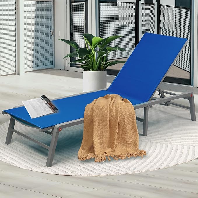 Kozyard Lounge Chair Outdoor Foldable Outdoor Lounge Chair (Blue Textilence W/O Table)