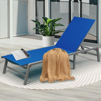 Kozyard Lounge Chair Outdoor Foldable Outdoor Lounge Chair (Blue Textilence W/O Table)