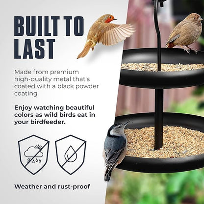 Monarch Abode Hanging Bird Feeder for Outdoors – Hanging Birdfeeder with Two Levels for Wild Birds, Matte Black Two-Tier Metal Decorative Wild Bird Feeder for Outside Garden Patio Deck Yard