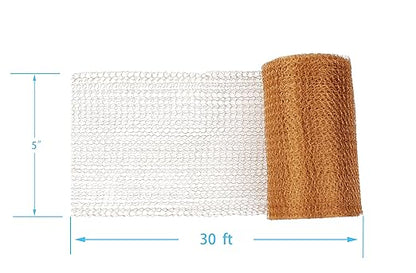 Copper Mesh - 5 Inches x 30 ft, 100% Pure Copper, Durable Fill Fabric for Hole Blocking, Flexible and Strechy, Garderning and Sealing Water Opening