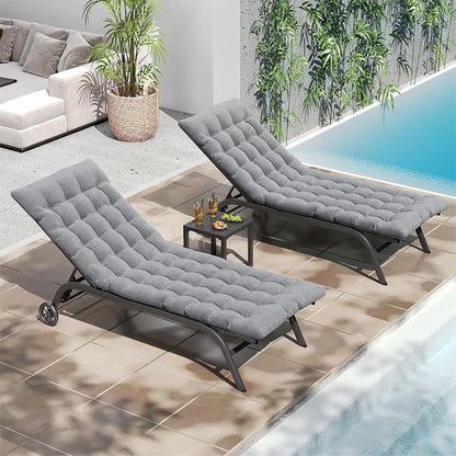 UDPATIO Aluminum Patio Lounge Chairs Set of 2 for Outside with Coffee Table Poolside Chaise Chair with Cushion for Sunbathing 5 Adjustable Position Backrest Outdoor Lounger with Wheels