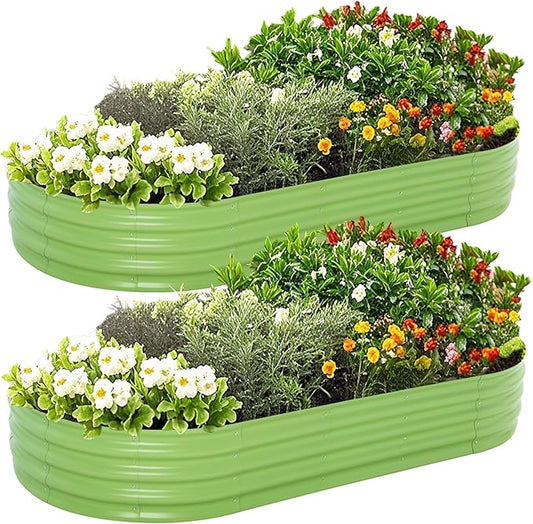 Galvanized Raised Garden Bed, 8×4×1FT Thickening Planter Boxes Outdoor, Raised Beds for Gardening, Easy Assembly Large Garden Bed for Vegetables, Fruits, Flowers (Green, 2-Pack)