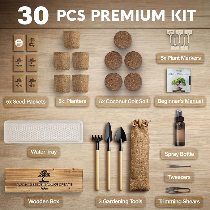 Bonsai Tree Kit Deluxe - 5X Unique Japanese Bonzai Trees | Complete Indoor Bonsai Starter Kits for Growing Trees – DIY Gardening Gifts for Mother, Women & Men, for Father's Day