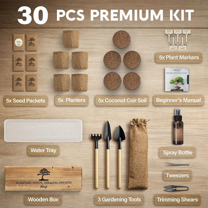 Bonsai Tree Kit Deluxe - 5X Unique Japanese Bonzai Trees | Complete Indoor Bonsai Starter Kits for Growing Trees – DIY Gardening Gifts for Mother, Women & Men, for Father's Day