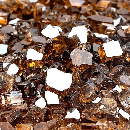Mr. Fireglass 20 Pounds Copper Reflective Fire Glass, 1/2 Inch High Luster Reflective Tempered Glass Rocks for Fire Pit Table Fireplace and Landscaping, Decorative Propane Gas Fireplace Glass Rocks