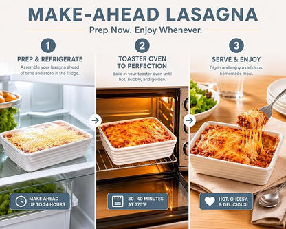 ONEMORE Small Baking Dish, Rectangle Ceramic Baking Dish for Oven, Individual Casserole Dishes for Toaster Oven, 5x7 Small Deep Lasagna Baking Dish, Oven Safe, 1-2 Person Baking Dishes Set of 4, White
