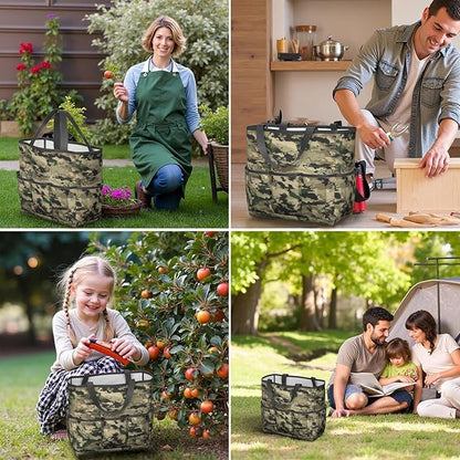 Green Camo Garden Tool Bag - Waterproof Garden Tote with 8 Pockets, Large Storage Home Organizer Gardening Tool Oxford Bag for Garden Tools Kits Holder, Ideal Outdoor Gardening Gift for Women & Men