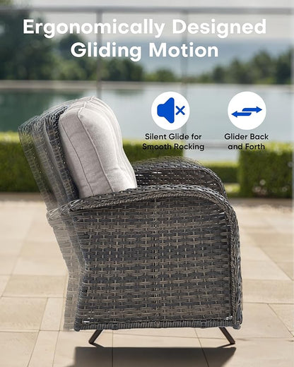 6 Pieces Patio Wicker Furniture Set-Outdoor Swivel Chairs Set of 2 Outdoor Glider Love seat with Outdoor Footstool Patio Furniture for Deck Porch Garden Balcony Poolside-Brown/Beige