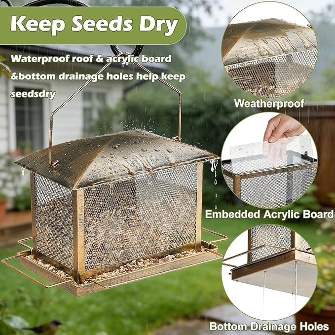Bird Feeder, Heavy Duty Metal Bird Feeders for Outdoor Hanging, Wild Birdfeeder with Lid Buckle for Garden Yard Outside Backyard, 6LB Large Capacity