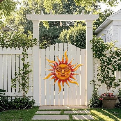 VZVXCC Sun Metal Wall Art Outdoor Decor-Rustic Retro 3D Sun Face Metal Wall Sculpture Large Outdoor Wall Art Hanging Decoration Garden, Patio, Farmhouse Mothers Day Gifts