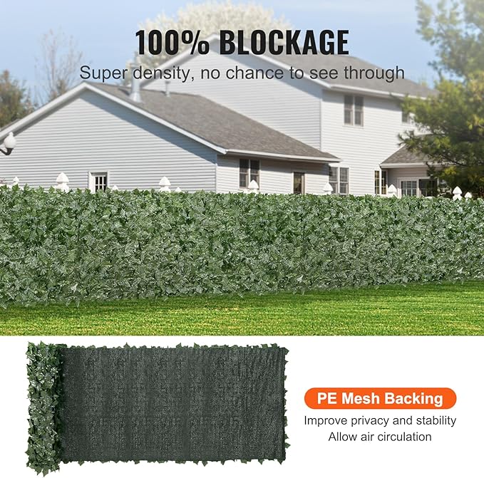 VEVOR Artificial Ivy Privacy Fence Screen, 39 x 158 in Faux Ivy Vine Leaf Hedges Fence, Greenery Privacy Fence with Mesh Cloth Backing, Green Wall Decoration for Outdoor Garden, Yard, Balcony