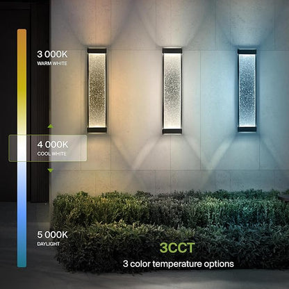 ASD LED 24" Bubble Glass Wall Light Fixture, Outdoor & Indoor Seeded Sconce | 3CCT, Waterproof, Dimmable, Up-Down Glow, ETL Listed | 22W 530LM 3000-5000K 100-277V | Exterior Porch Lighting | Black
