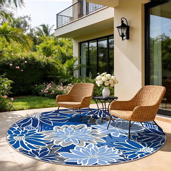 ZonLi Colorful Outdoor Rug 6x6Ft Waterproof Multicolored Indoor Area Rug Washable Outdoor Patio Rugs Tropical Floral Non Slip Outdoor Carpet for Living Room, Pool,Backyard,Deck,Camping