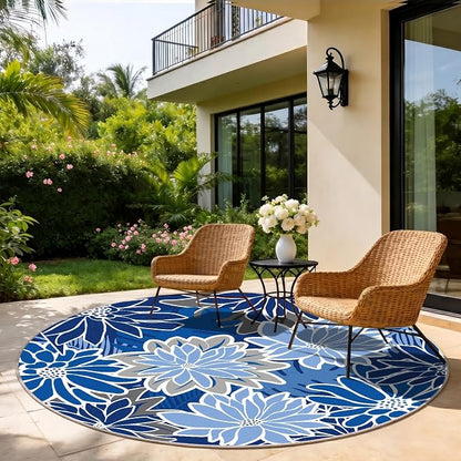ZonLi Colorful Outdoor Rug 6x6Ft Waterproof Multicolored Indoor Area Rug Washable Outdoor Patio Rugs Tropical Floral Non Slip Outdoor Carpet for Living Room, Pool,Backyard,Deck,Camping