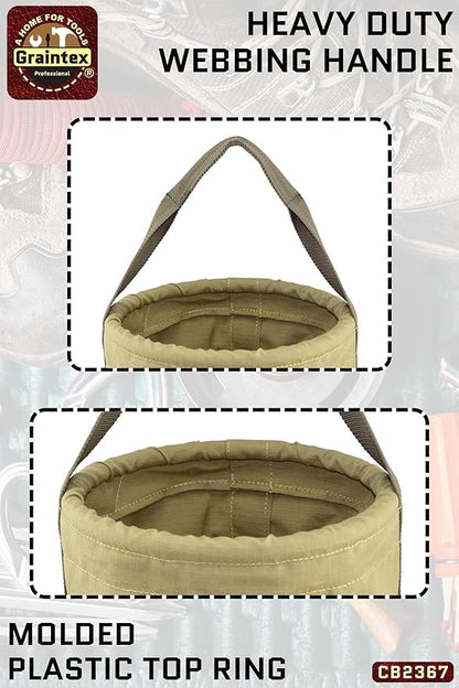 Graintex Canvas Utility Bucket 12"x15", Round Tool Bucket, Reinforced Base & Carry Handle, Ripstop Canvas, Multi-Purpose Bag for Jobsite, Gardening, Home Use, Ideal for Tool Storage Solutions